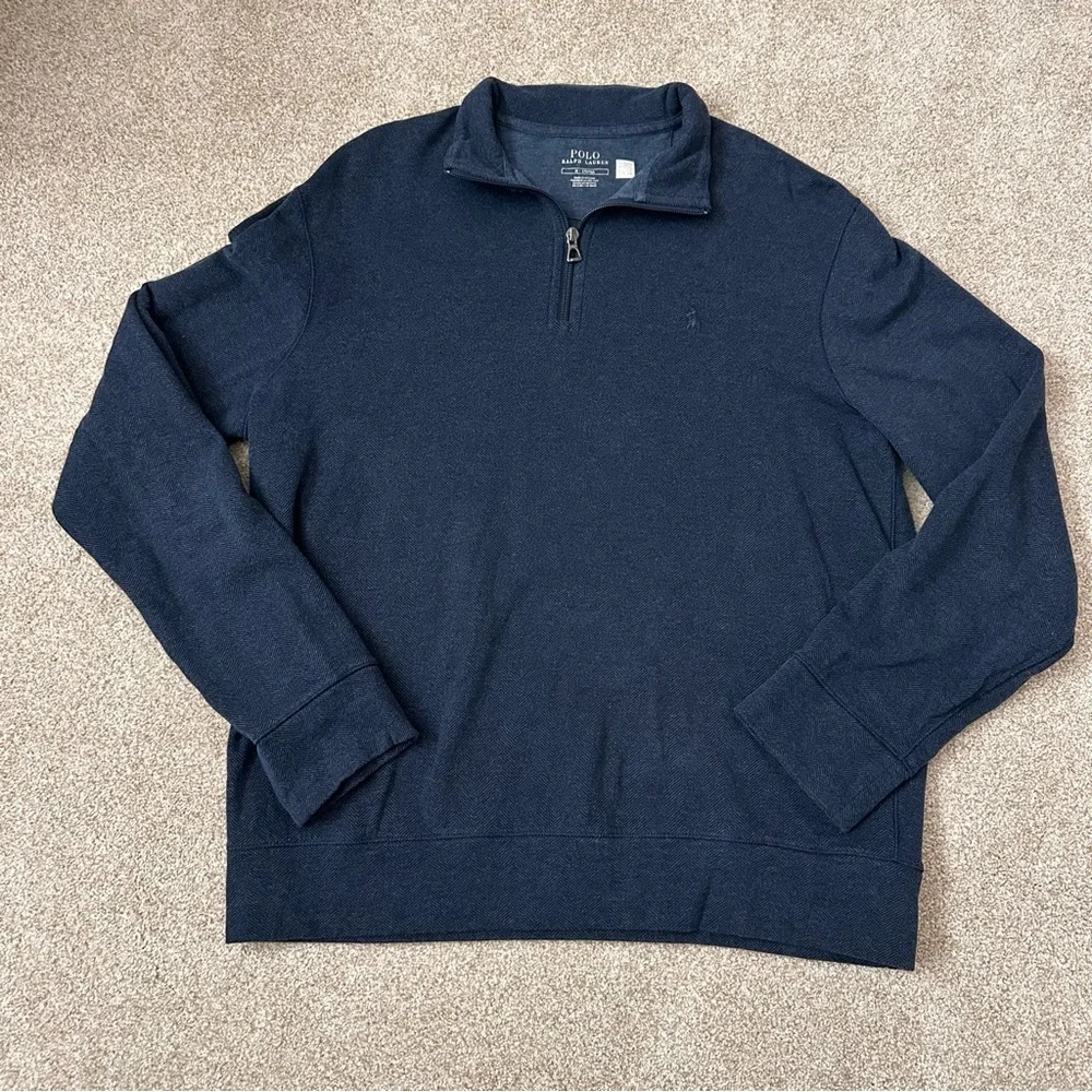 Polo Ralph‎ Lauren Quarter Zip Pullover Sweater Navy Herringbone Men’s Medium